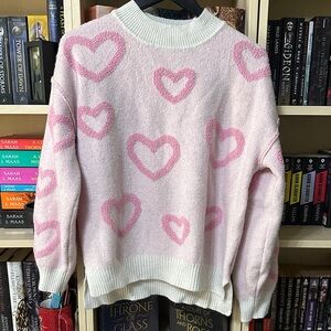 Charming Pink Heart Turtleneck Sweater